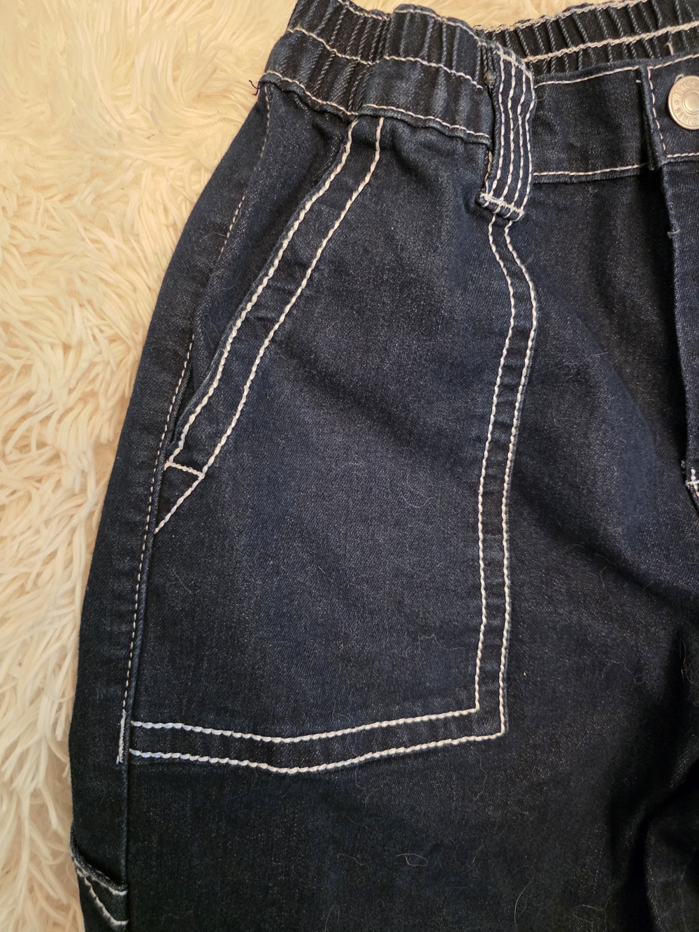 Almost Famous Dark Navy Wide Leg Cargo with White Contrast Stitching Pants - Picture 6 of 8